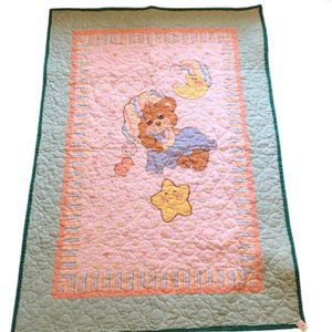 Vintage Baby Morgan Crib Blanket Quilt Sleepy Bear Star Moon
